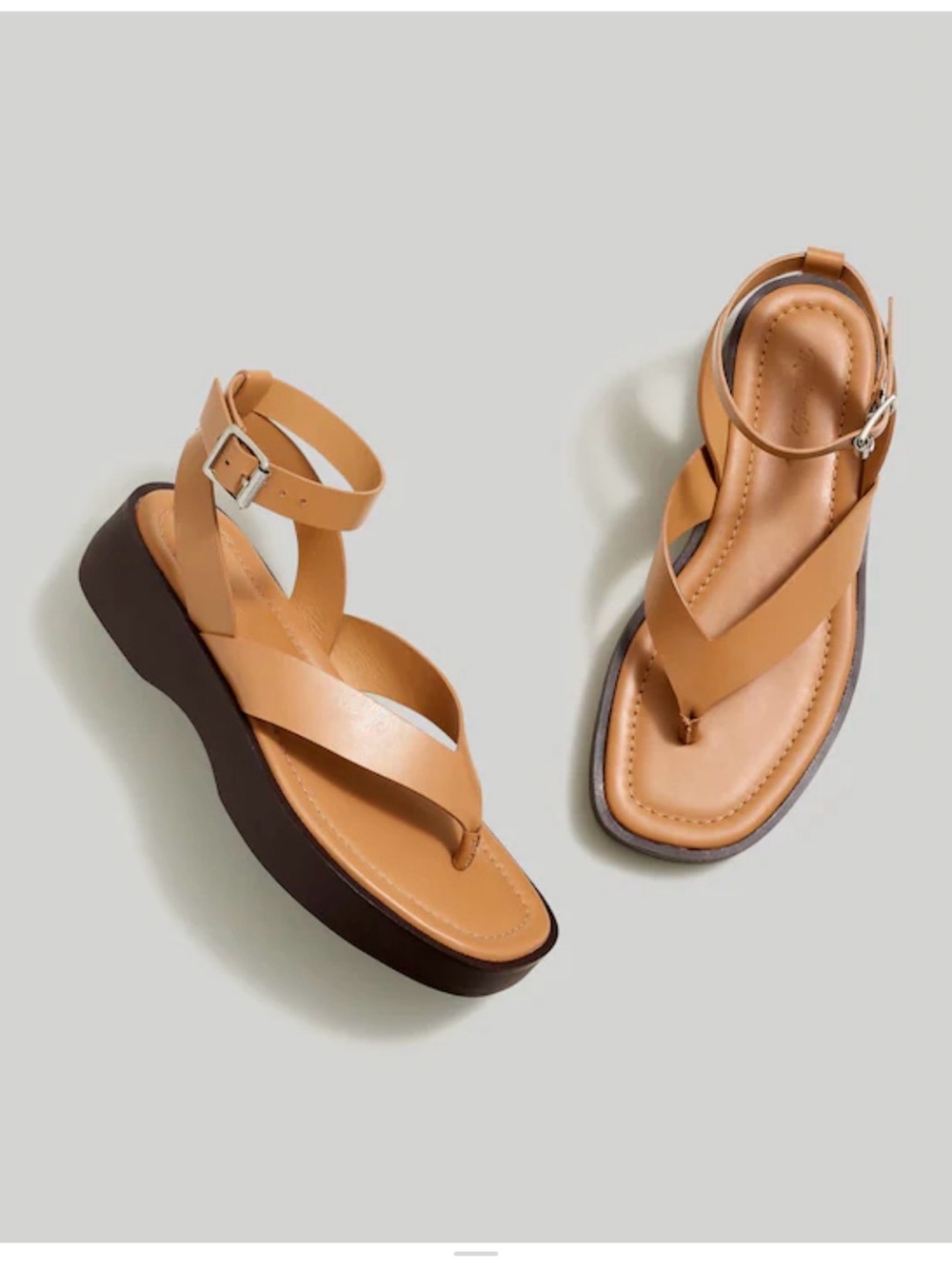 Madewell Women's Tan Platform Thong Sandals with Ankle Buckle - 7.5